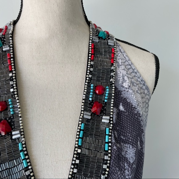 BEBE Silk Beaded Snake Printed Top - Picture 5 of 16